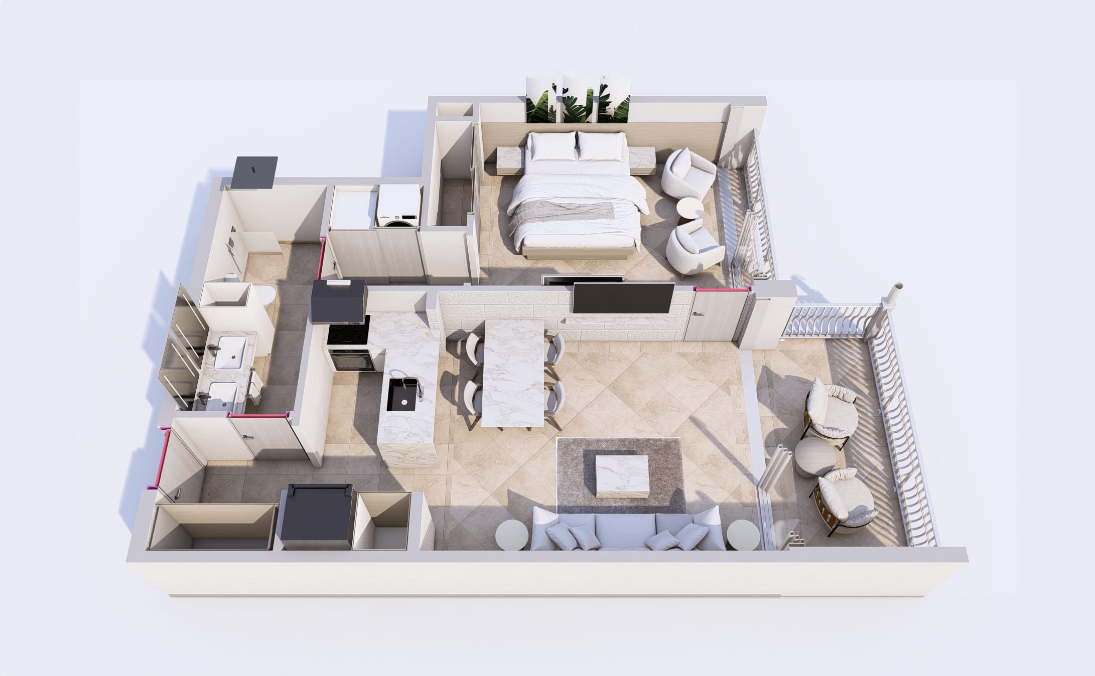 3D Floor Plan 1 Bed