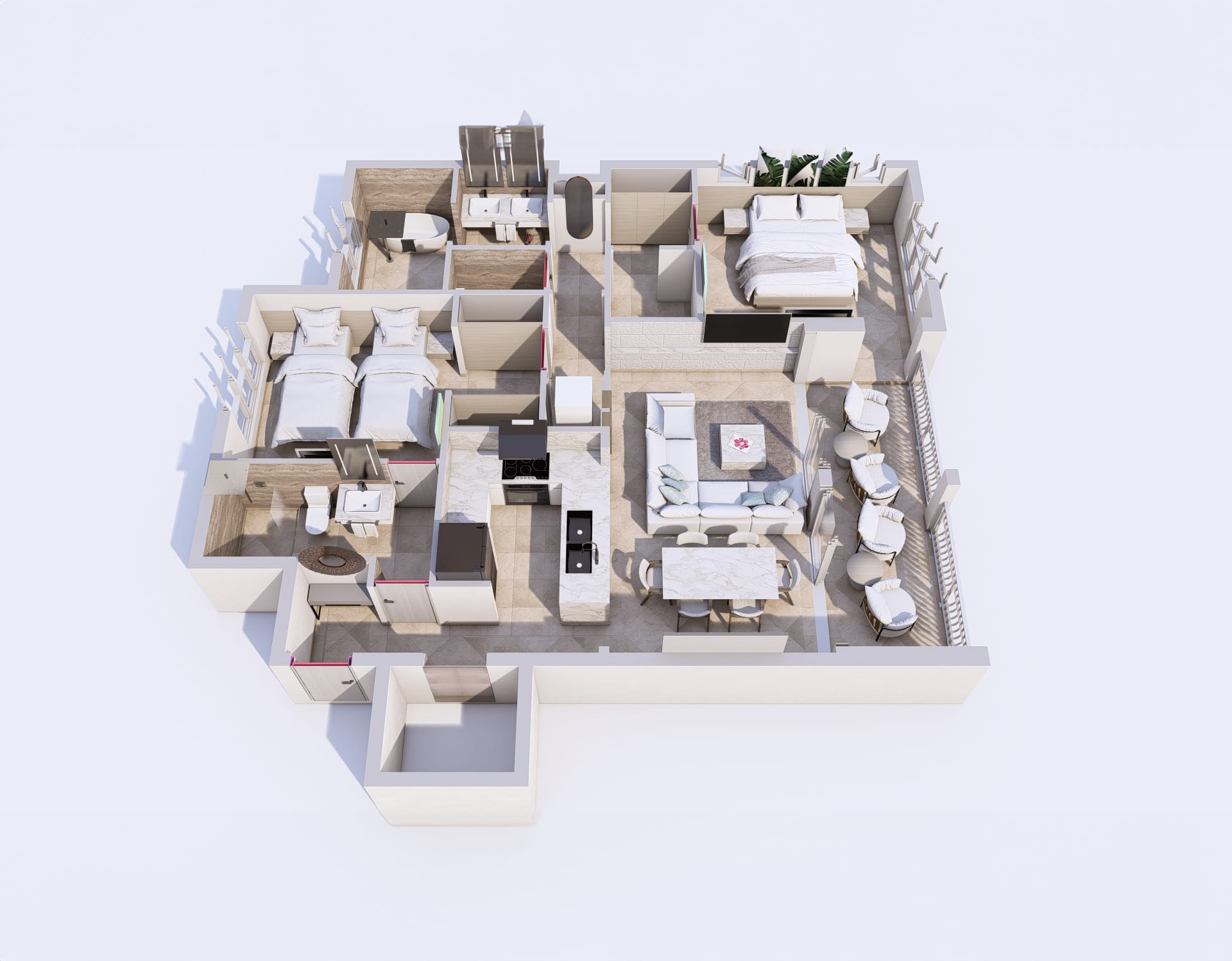 3D Floor Plan 2 Bed