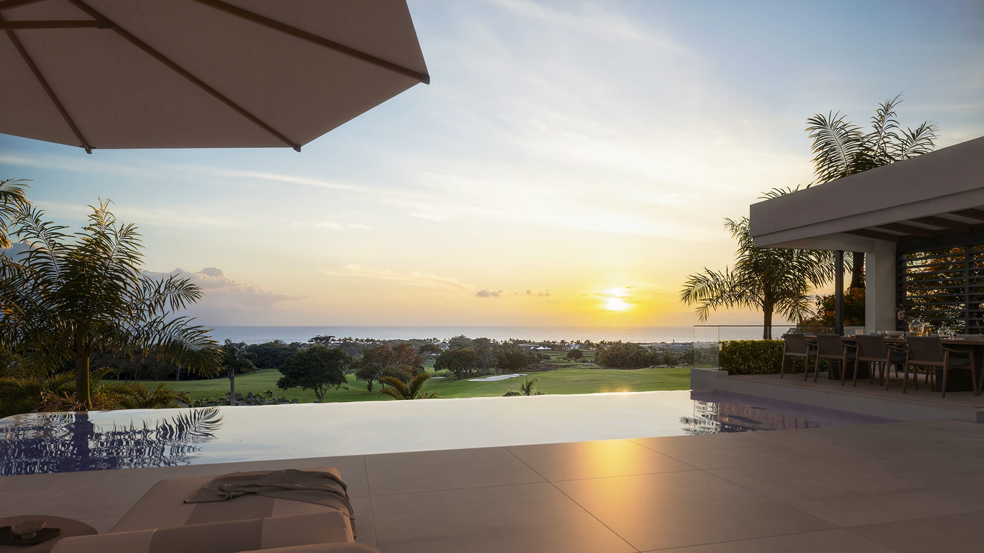 Pool view sunset
